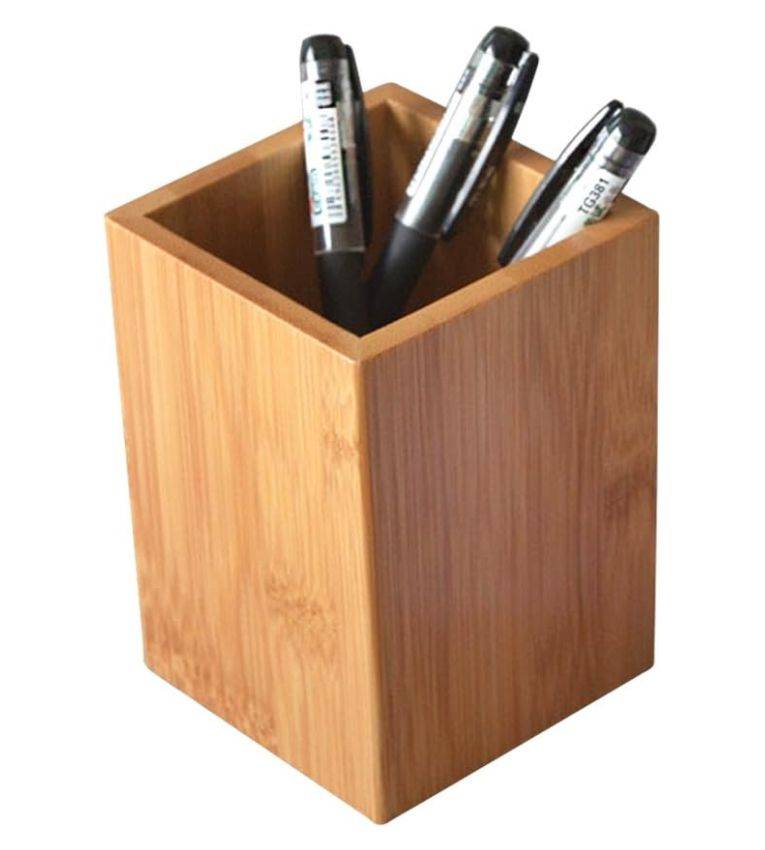 Porte-Stylo en Bois Naturel, Organisateur Bureau Écologique et Élégant.